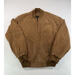 Croft & Barrow Men’s Small Leather Bomber Jacket Brown Quilted Lined Full Zip